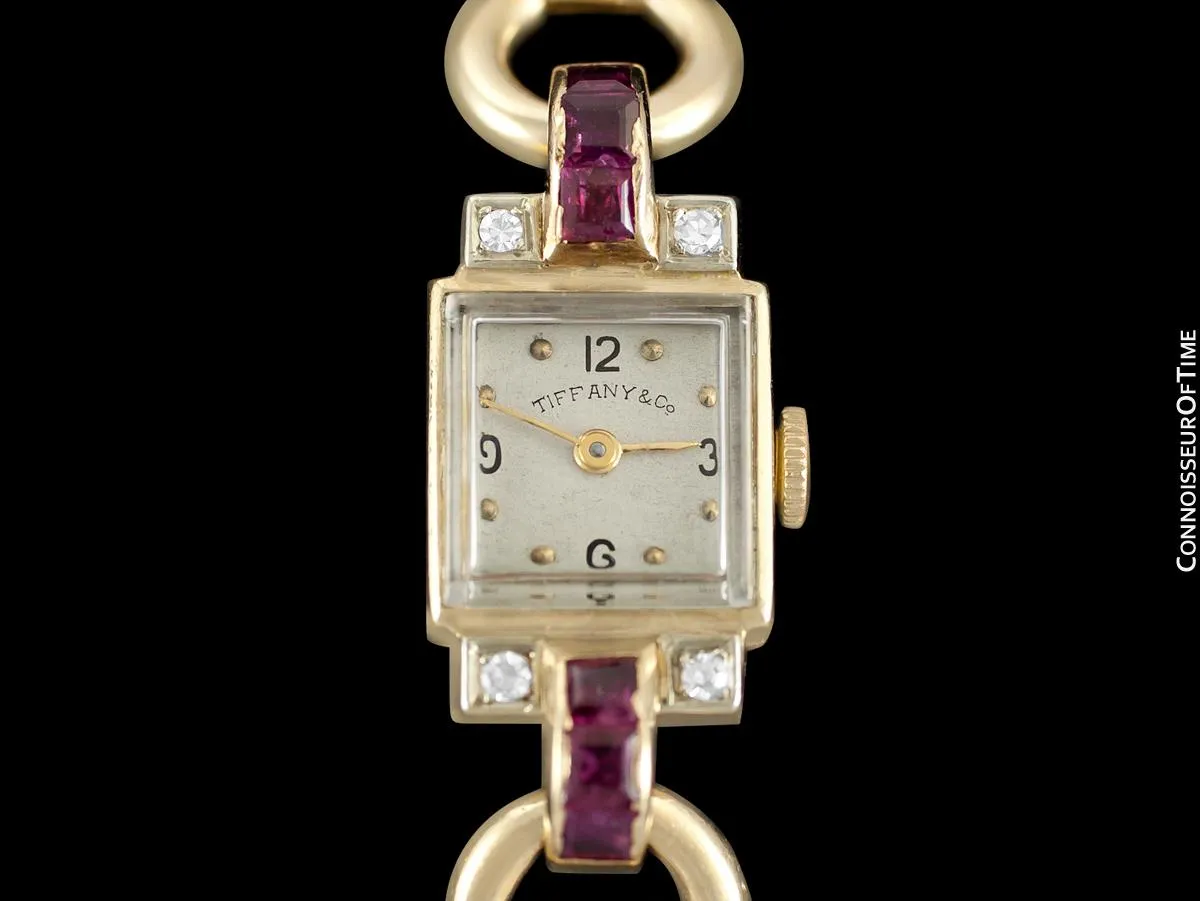 1940's Tiffany & Co. Ladies Vintage Watch - 14K Rose Gold with Diamonds & Rubies