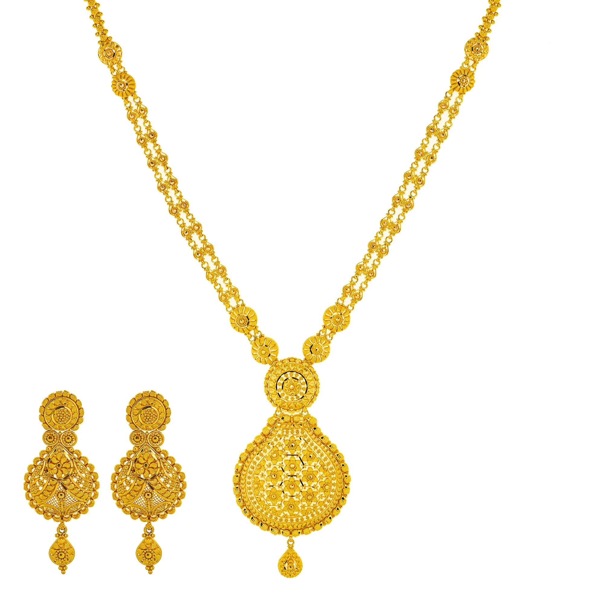 22K Yellow Gold Bridal Necklace & Earring Set (54.6 grams)