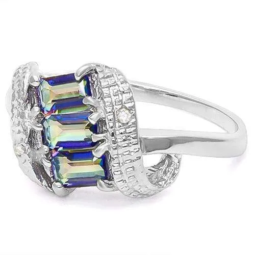 2/3 CT OCEAN MYSTIC GEMSTONE & DIAMOND 925 STERLING SILVER RING