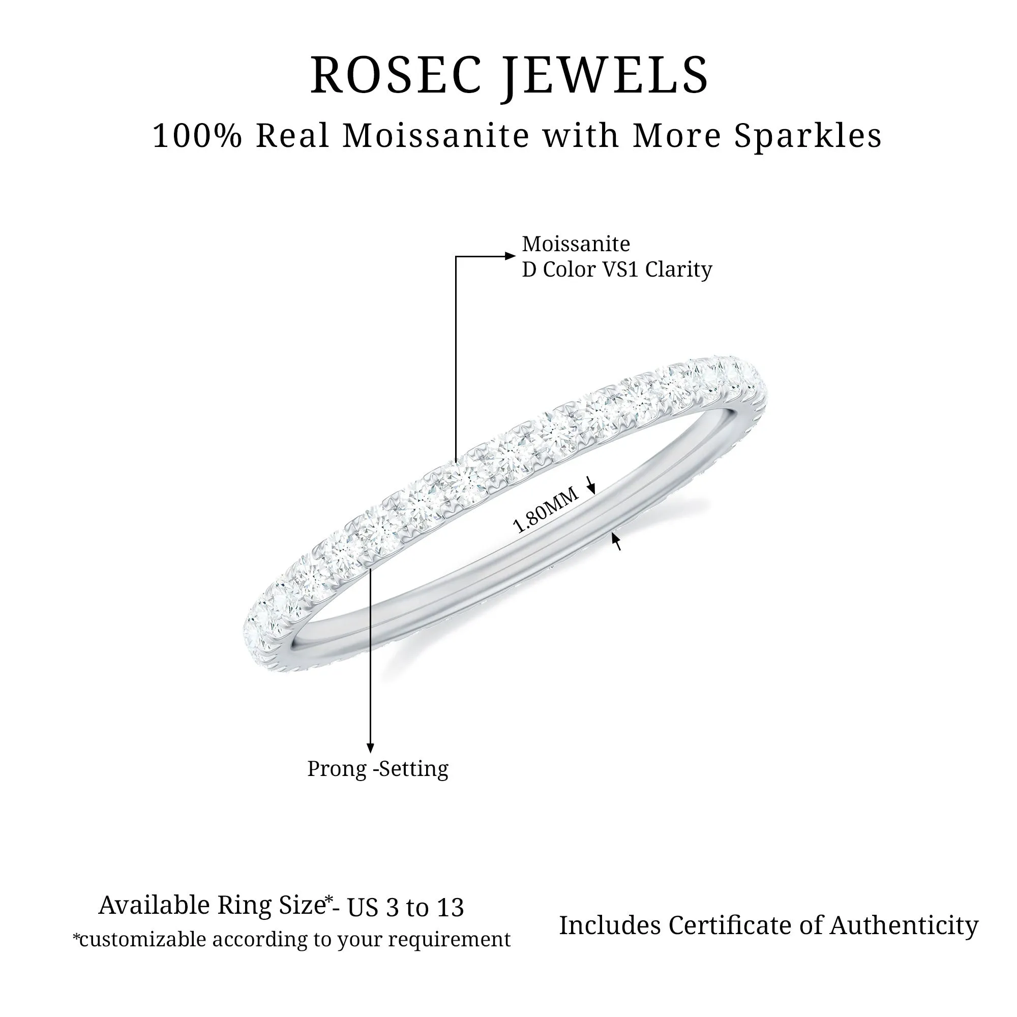 2.5 CT French Pave Set Moissanite Stackable Full Eternity Ring