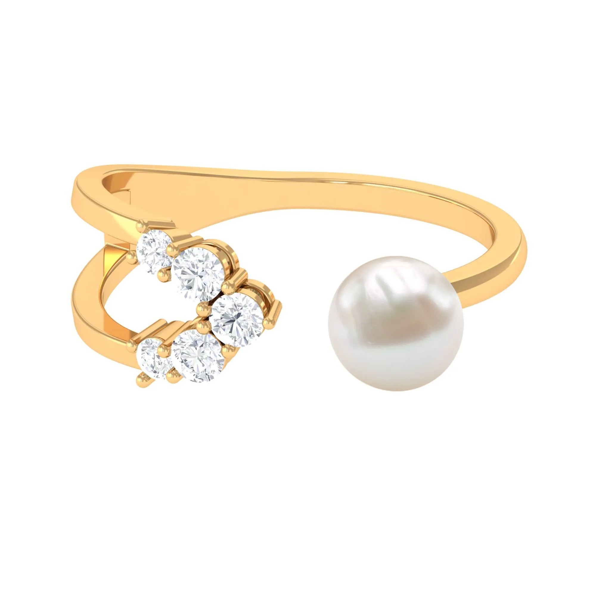 2.50 CT Freshwater Pearl and Diamond Designer Cuff Ring