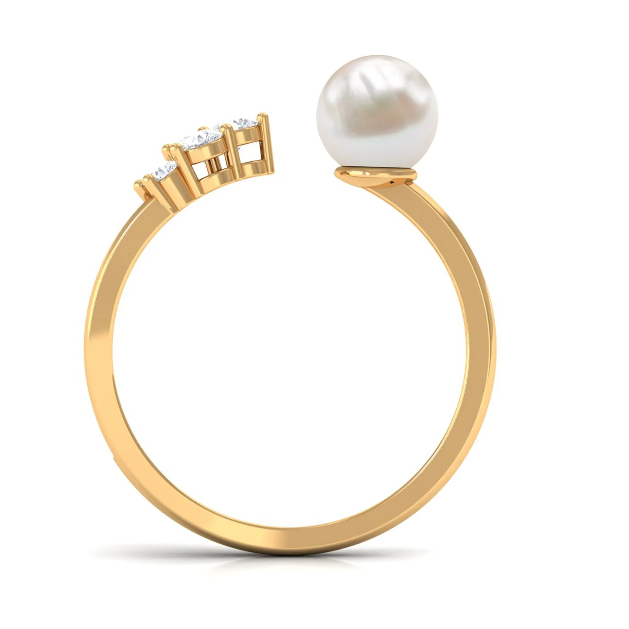 2.50 CT Freshwater Pearl and Diamond Designer Cuff Ring