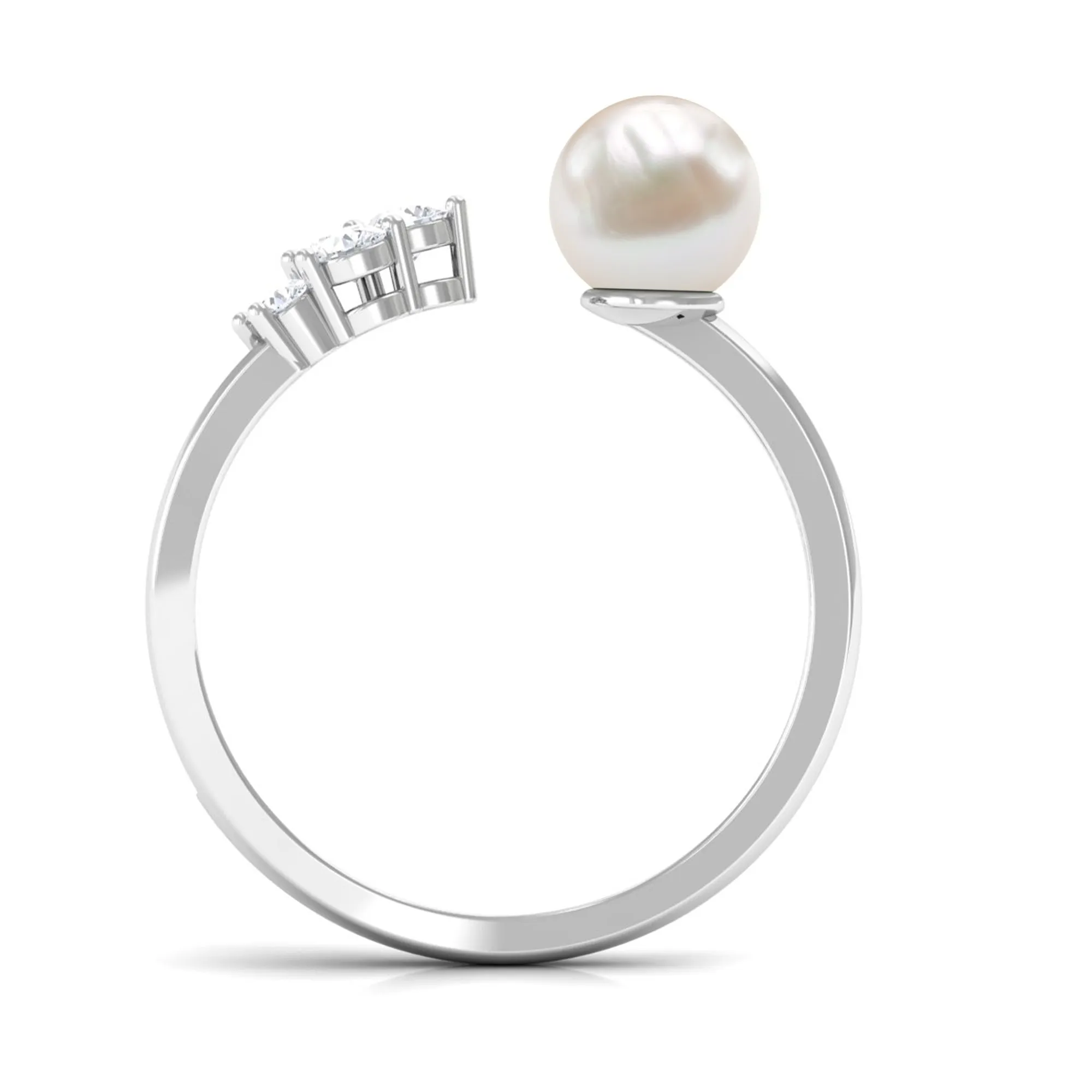 2.50 CT Freshwater Pearl and Diamond Designer Cuff Ring