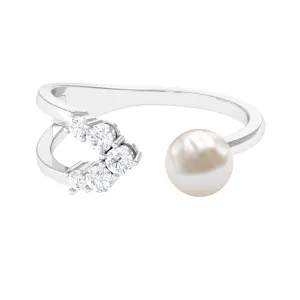 2.50 CT Freshwater Pearl and Diamond Designer Cuff Ring