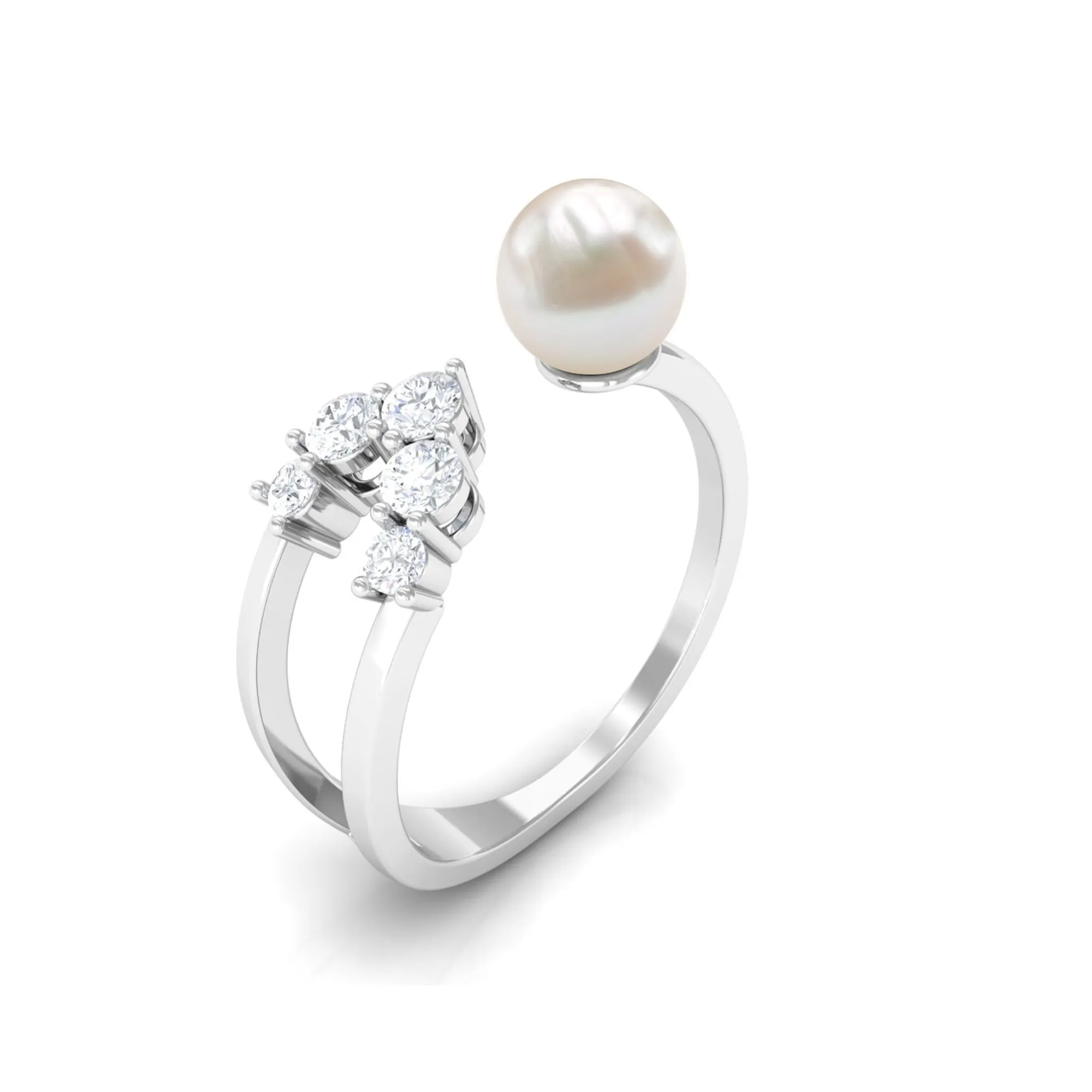 2.50 CT Freshwater Pearl and Diamond Designer Cuff Ring