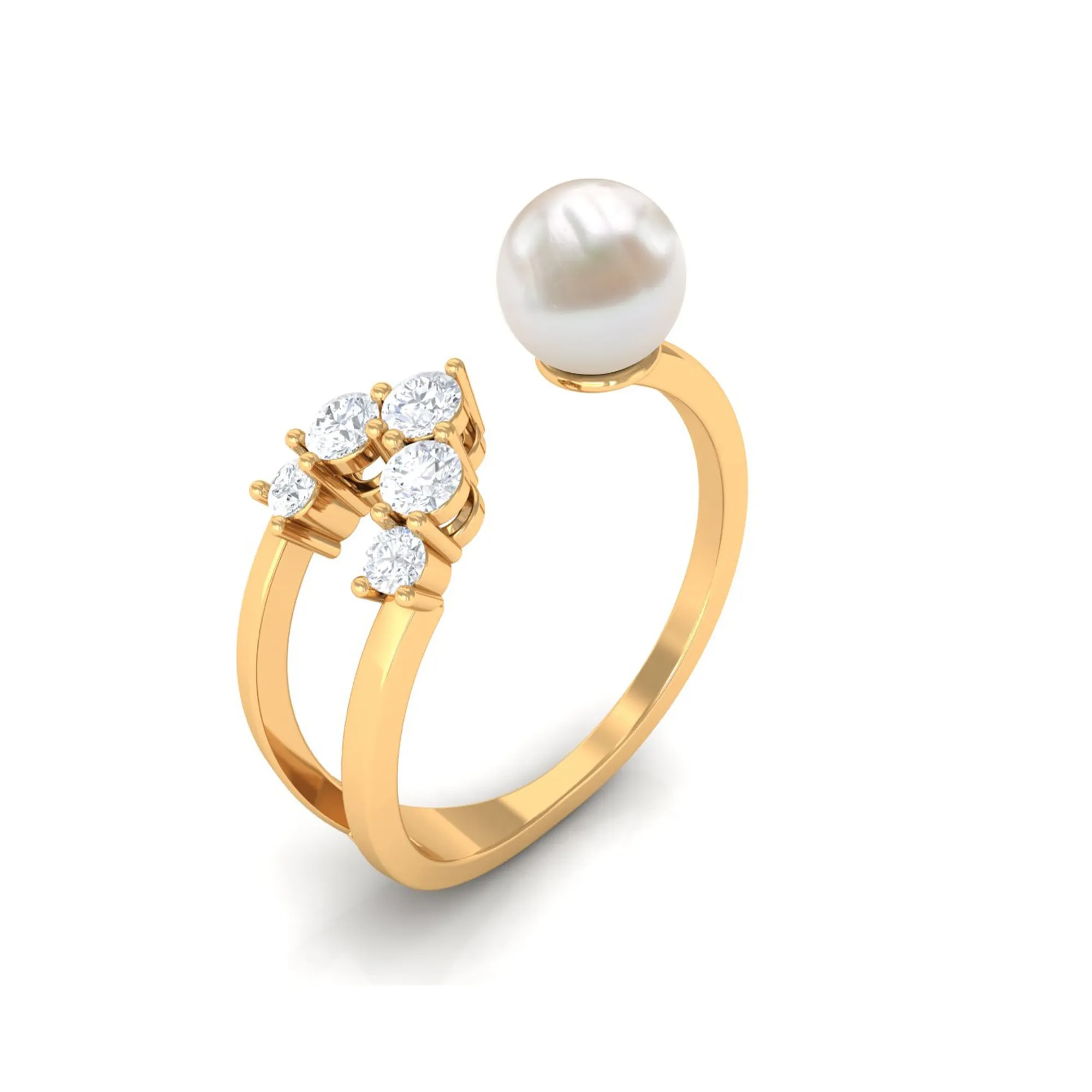 2.50 CT Freshwater Pearl and Diamond Designer Cuff Ring