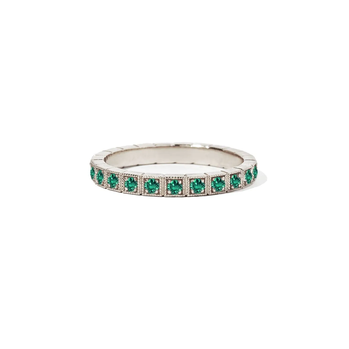 2mm Notched Deco Emerald Eternity Ring