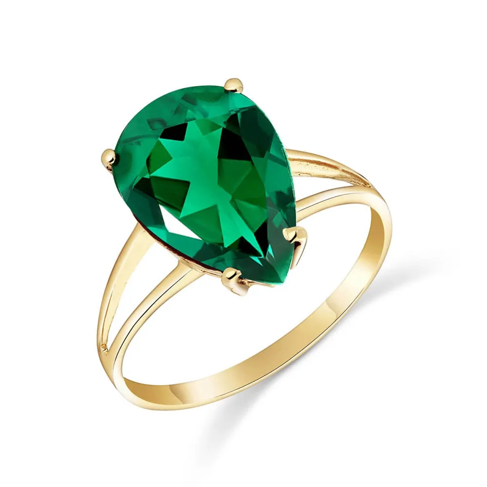 3 Carats 14K Solid Yellow Gold Brilliant Pear Cut Emerald Solitaire Ring with Genuine Vibrant Emerald Anniversary Engagement Promise for Her Him Unisex