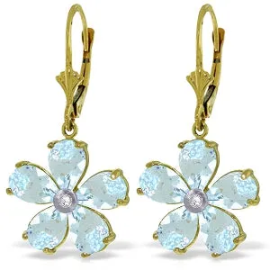 4.43 Carat 14K Solid Yellow Gold Leverback Earrings Aquamarine Diamond