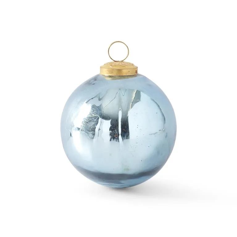 4" Aquamarine Mercury Glass Round Ornament