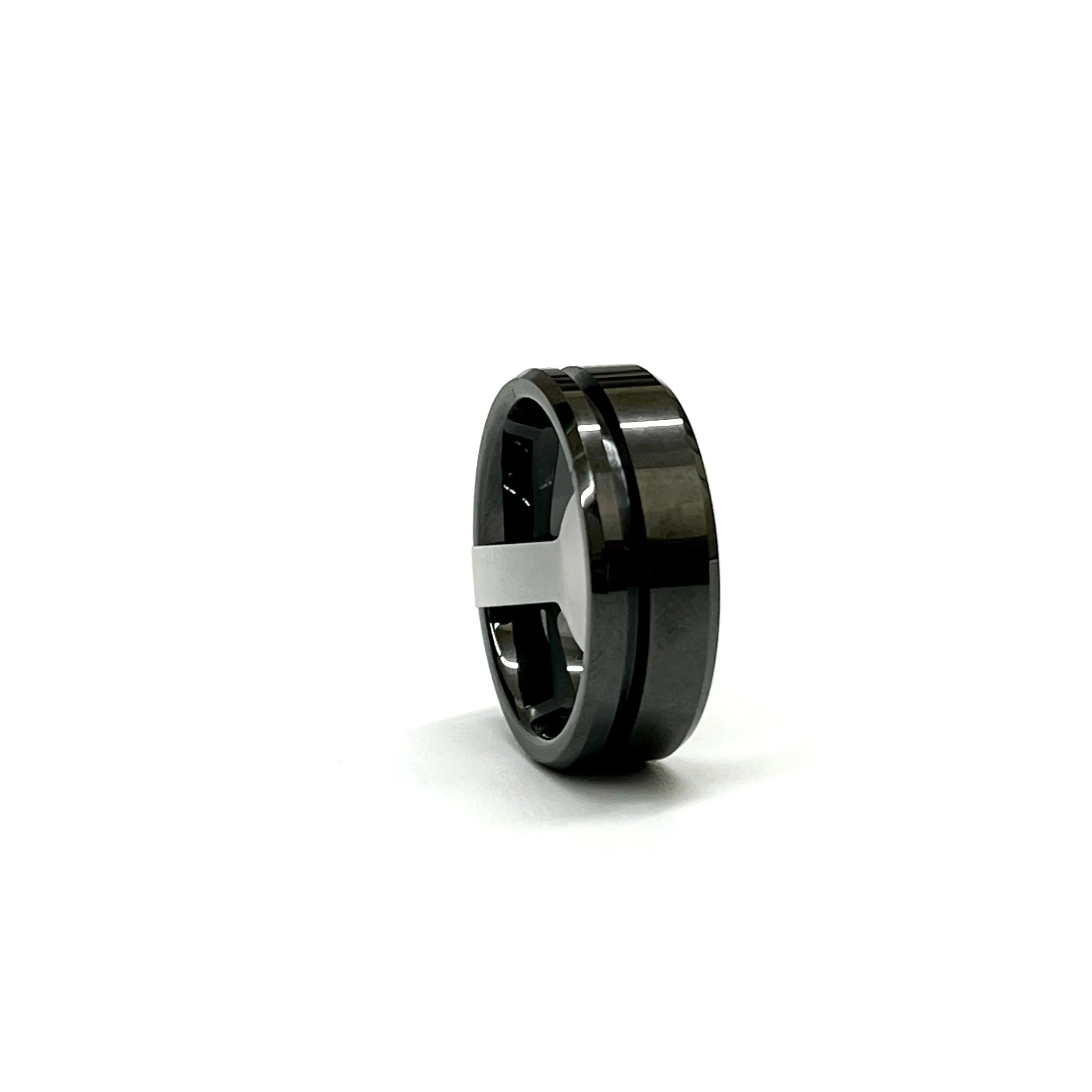 5 Pack - Black Ceramic Ring Blanks Offset Channel