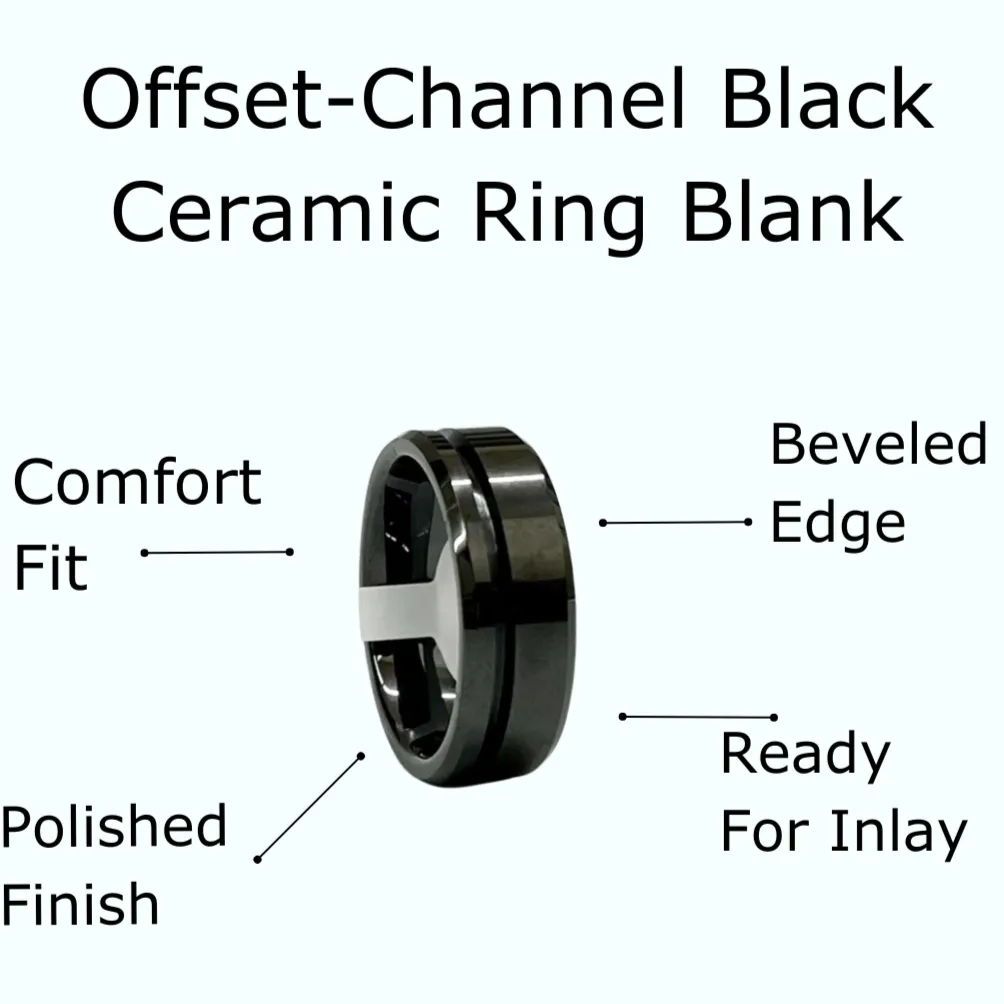 5 Pack - Black Ceramic Ring Blanks Offset Channel