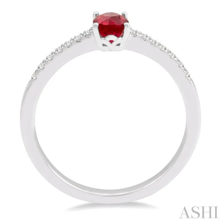 6X4MM Oval Shape Ruby Center and 1/10 Ctw Round Cut Diamond Precious Stone Ring in 10K White Gold