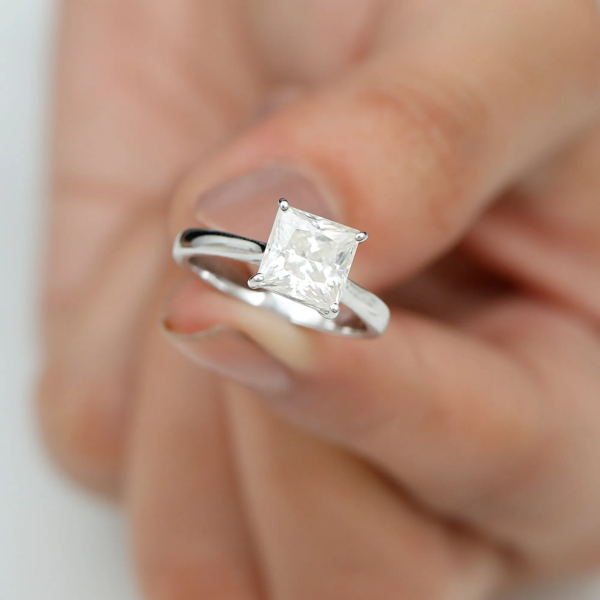 7 MM Princess Cut Solitaire and Hidden Moissanite Ring