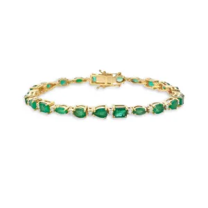 Alternate Multi Shape Emerald & Diamond Bracelet (8.15 ct.) in 14K Gold