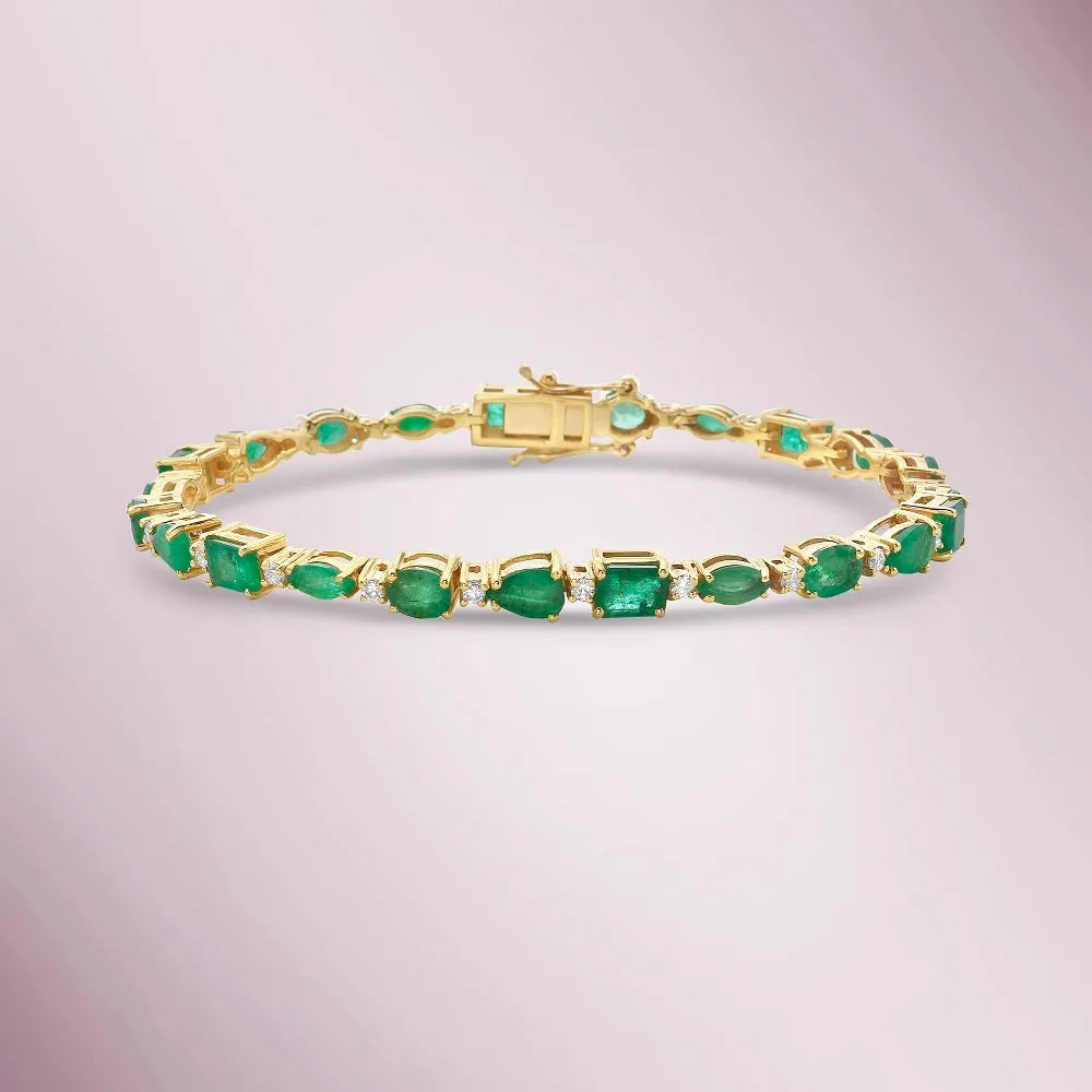 Alternate Multi Shape Emerald & Diamond Bracelet (8.15 ct.) in 14K Gold