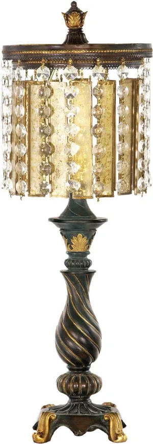 Amber & Crystal Table Lamp In Gold Leaf and Black