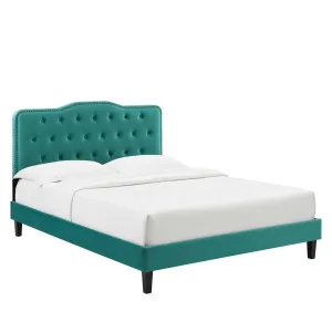 Amber Tufted Performance Velvet King Platform Bed By Modway - MOD-6786 - Teal