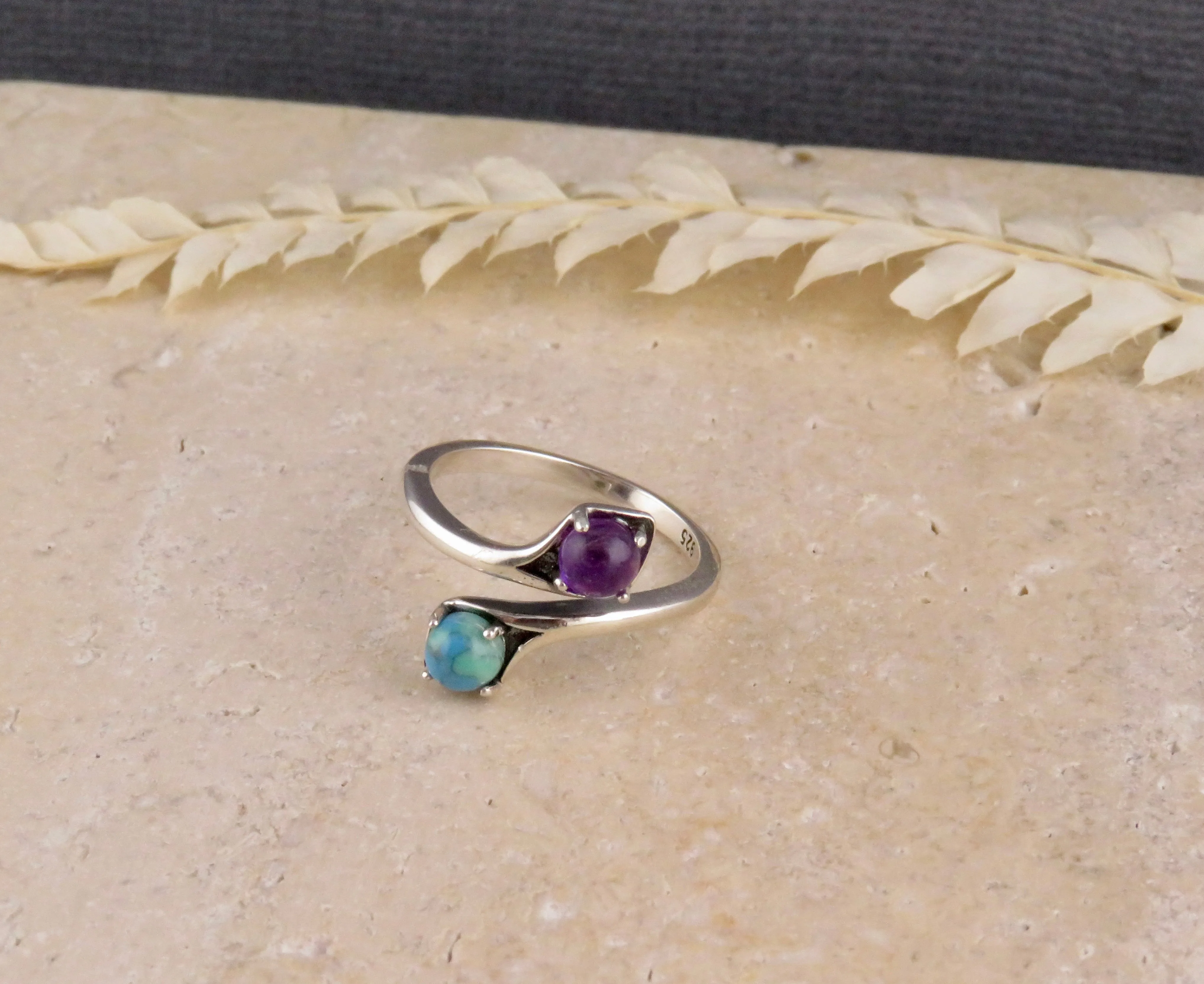 Amethyst and Turquoise Adjustable Ring