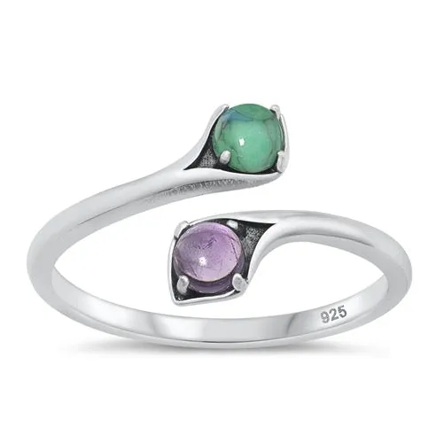 Amethyst and Turquoise Adjustable Ring