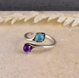 Amethyst and Turquoise Adjustable Ring