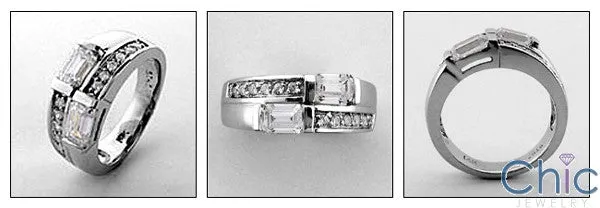 Anniversary 2 Channel Baguettes Ct Ropund Pave Cubic Zirconia Cz Ring