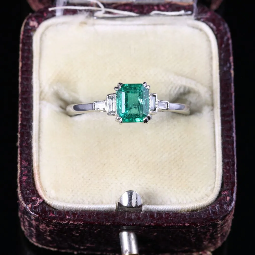 Antique Art Deco Emerald Diamond Ring Platinum Circa 1920