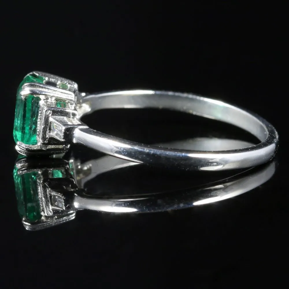 Antique Art Deco Emerald Diamond Ring Platinum Circa 1920