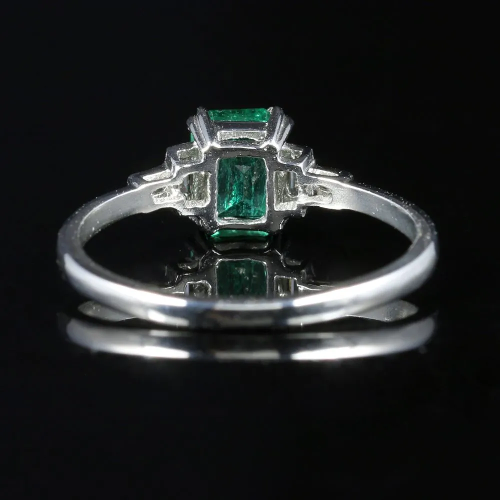 Antique Art Deco Emerald Diamond Ring Platinum Circa 1920