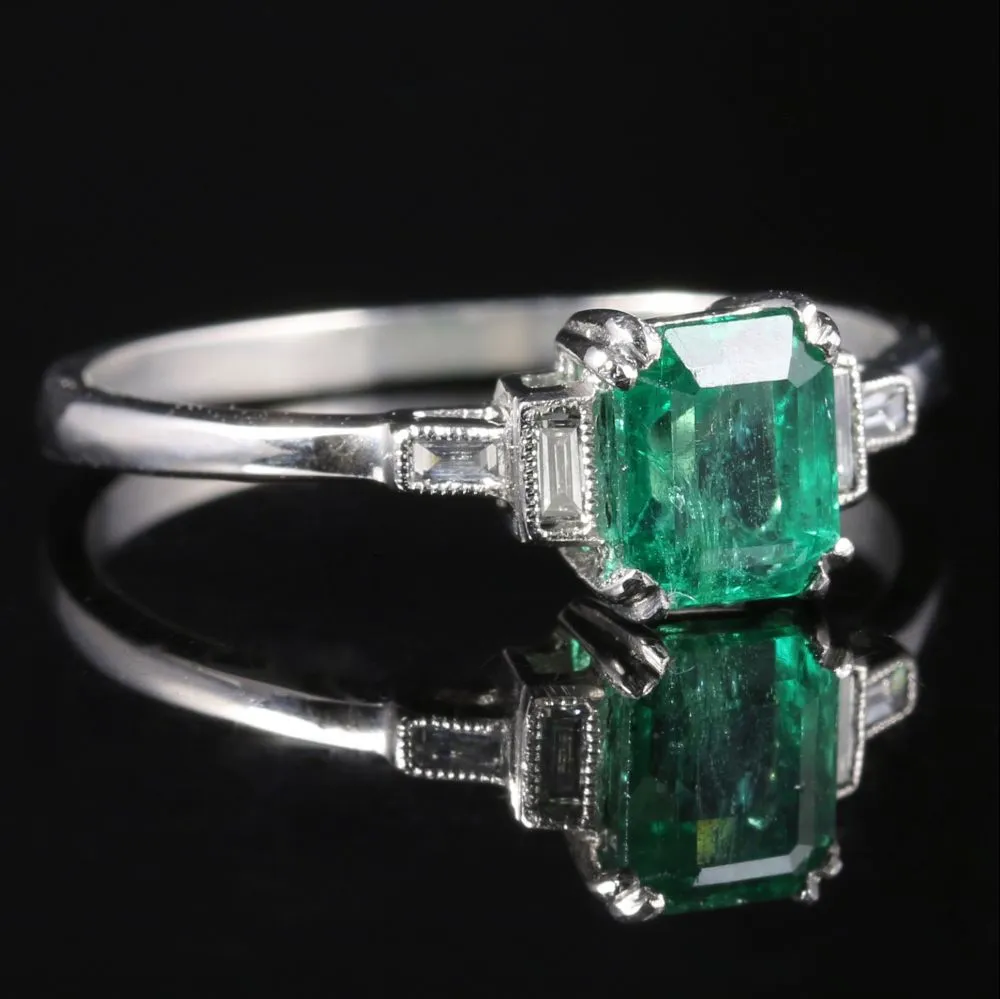 Antique Art Deco Emerald Diamond Ring Platinum Circa 1920