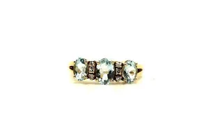 Aquamarine And Diamond 3 Stone Ring Ad No.0462