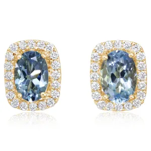 Aquamarine Diamond Halo Stud Earrings (Pair)