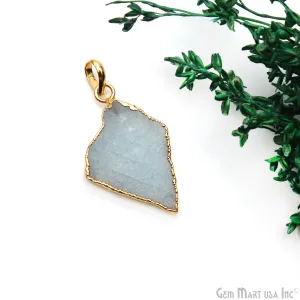 Aquamarine Free Form shape 35x21mm Gold Electroplated Gemstone Single Bail Pendant