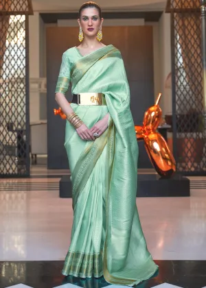 Aquamarine Green Woven Soft Silk Saree