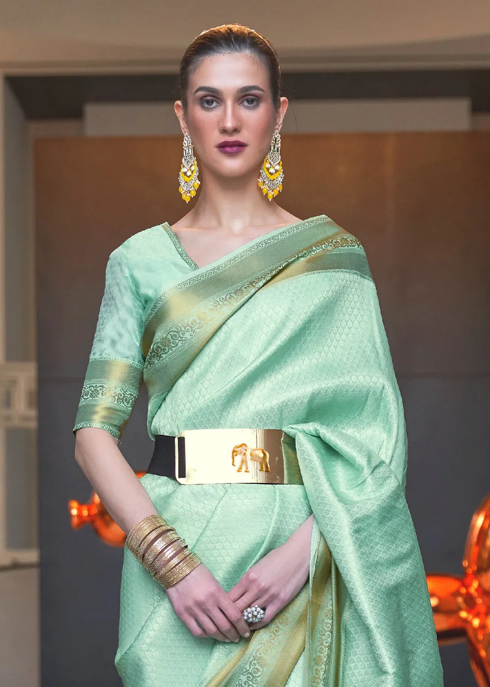 Aquamarine Green Woven Soft Silk Saree