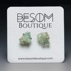 Aquamarine Raw Crystal Stud Earrings