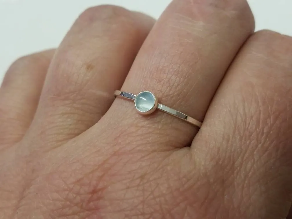 Aquamarine Stacking Ring in Sterling Silver March Birthstone Ring Mothers Ring