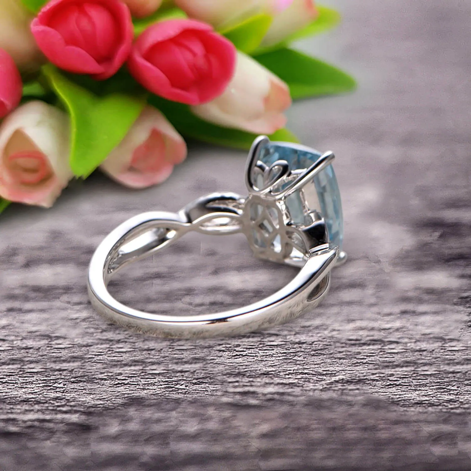 Art Deco 1.25 Carat Cushion Aquamarine Engagement Ring on 10k White Gold