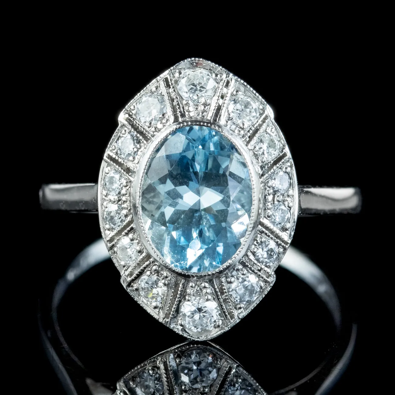 Art Deco Style Aquamarine Diamond Cluster Ring 1.5ct Aqua