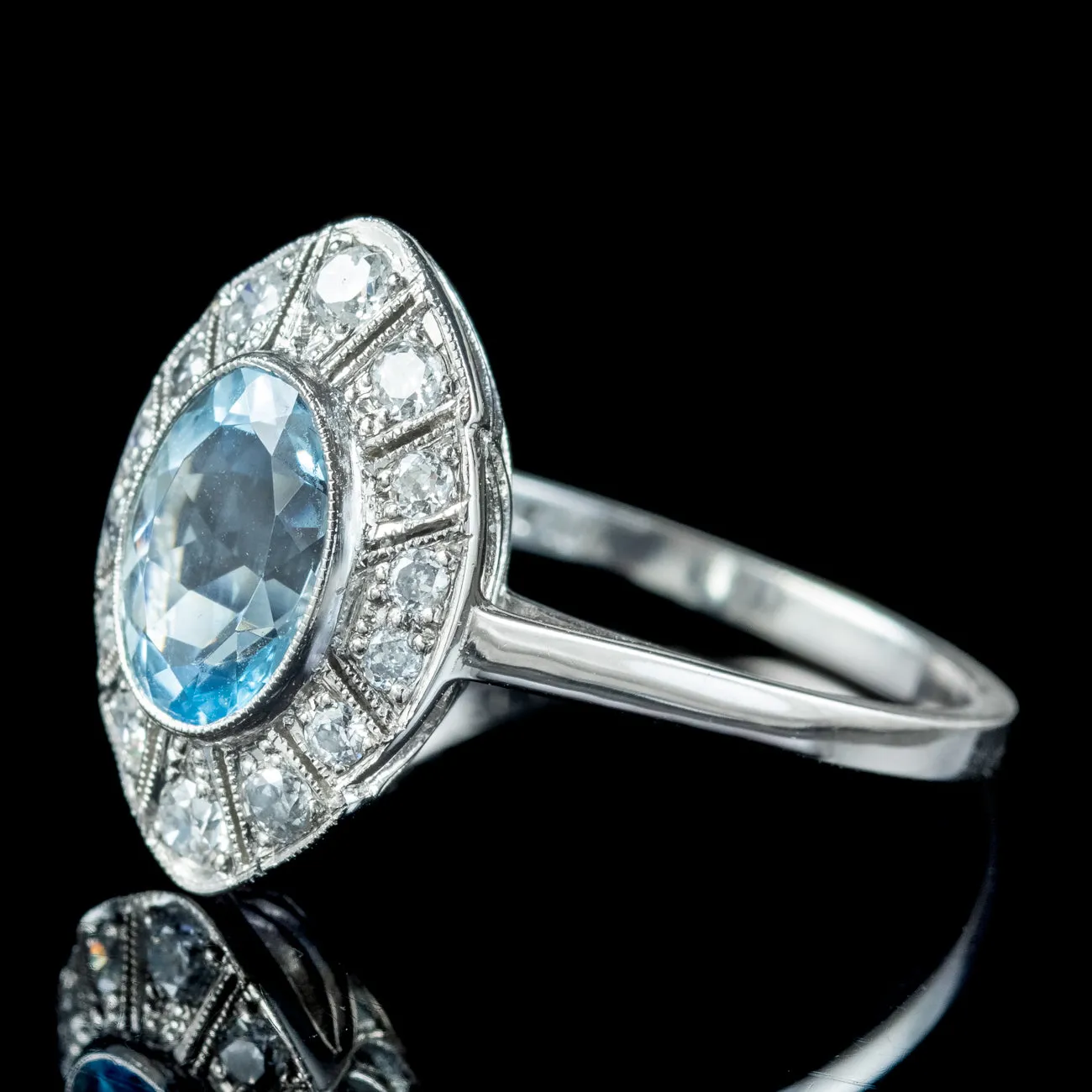 Art Deco Style Aquamarine Diamond Cluster Ring 1.5ct Aqua