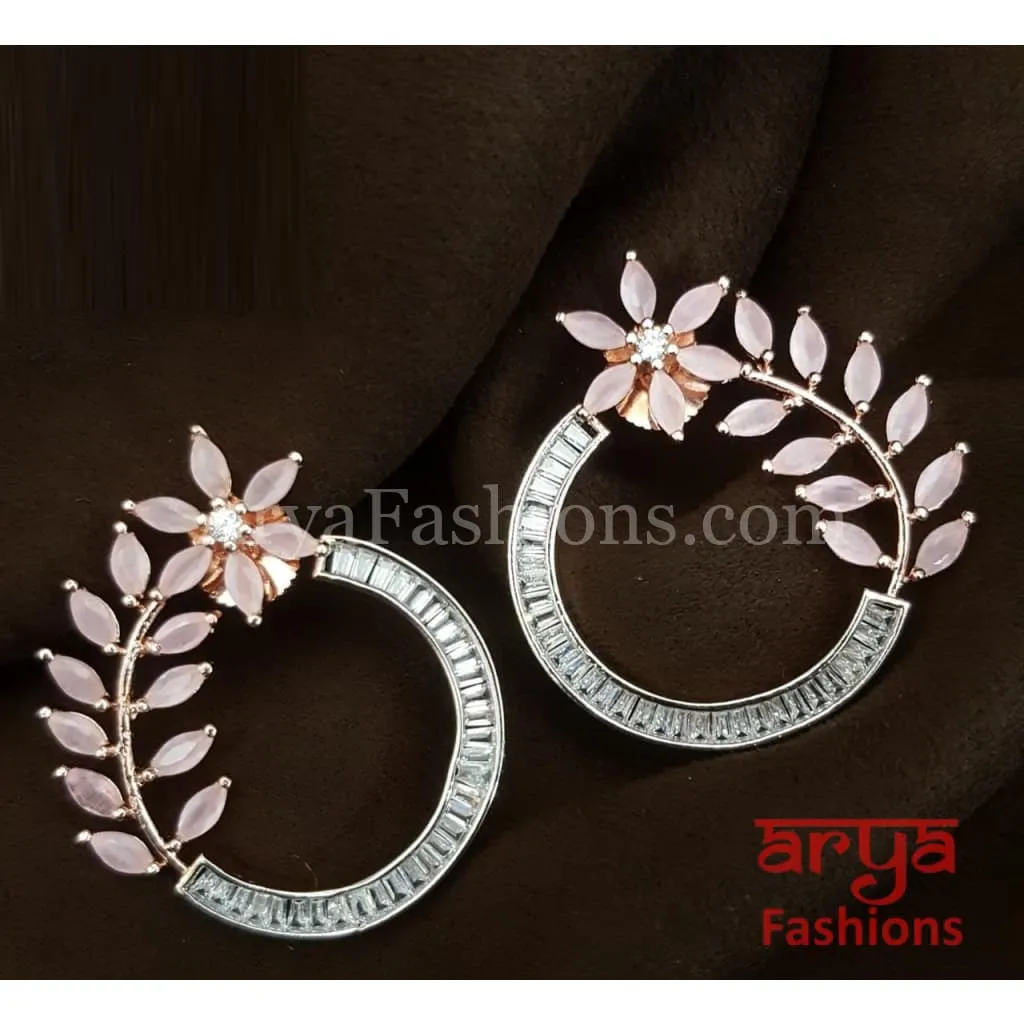 Astha Round Leaf CZ Studs/ Fusion Studs/Contemporary Studs