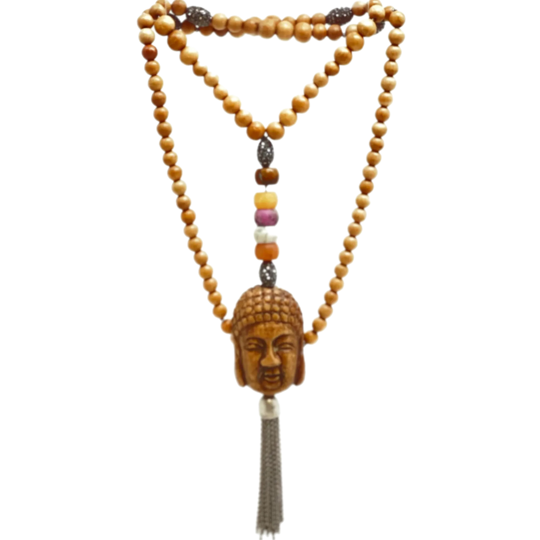 Beaded Brown wood Buddha Necklace