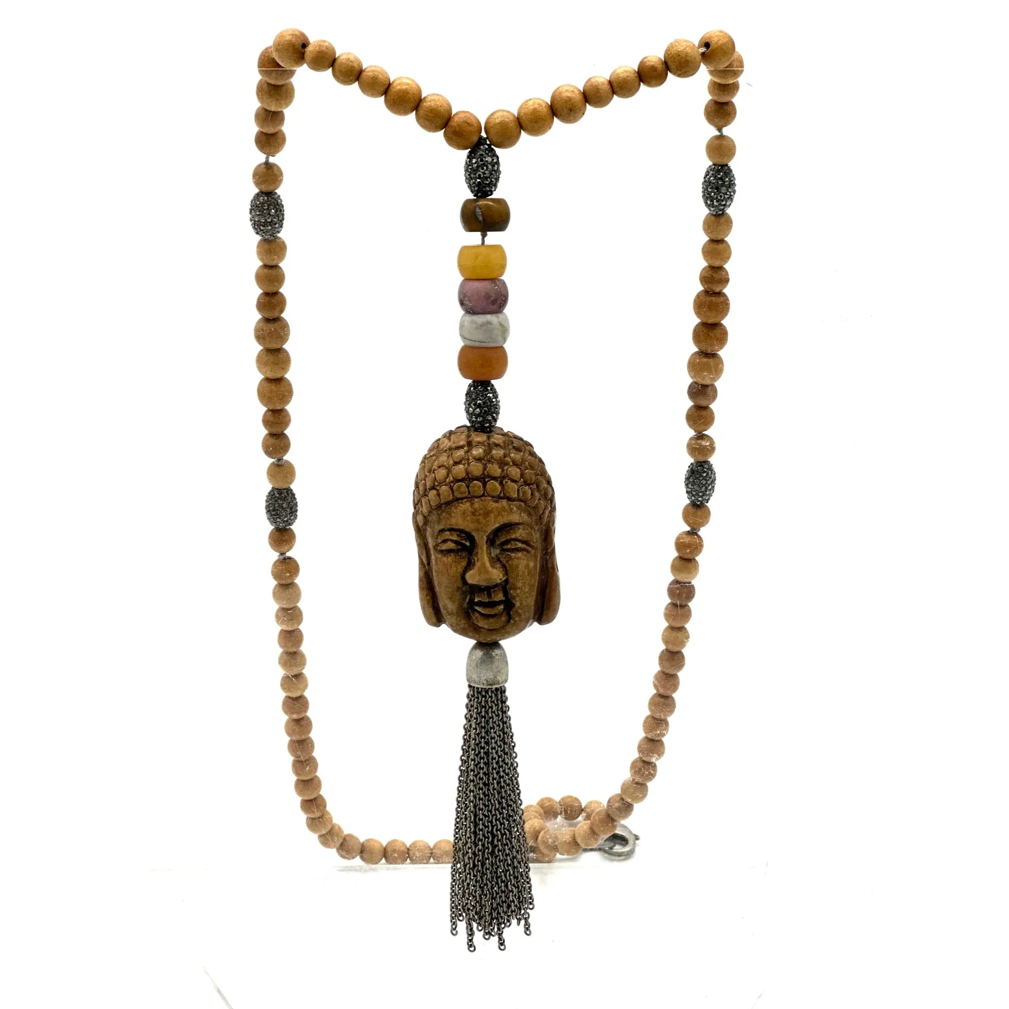 Beaded Brown wood Buddha Necklace