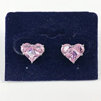 Beautiful Heart Shape Pink CZ Stud Brass Earrings