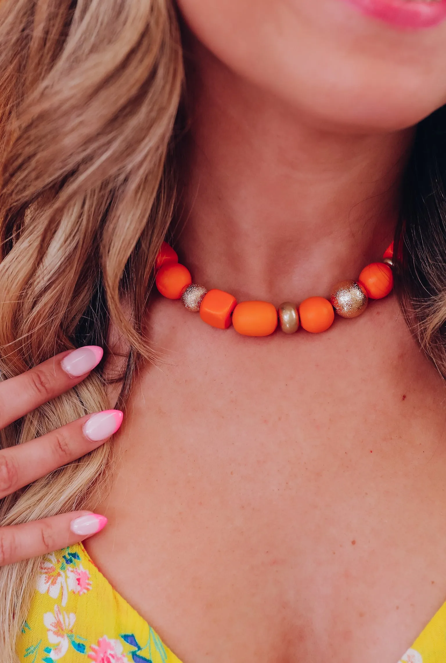 Being Bold Beaded Necklace - Orange