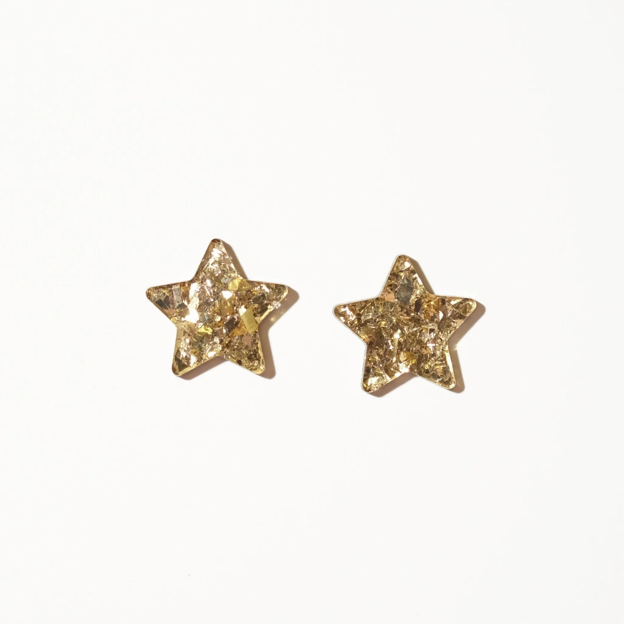 Big Stud Earrings - Star Studs in Champagne Gold Glitter