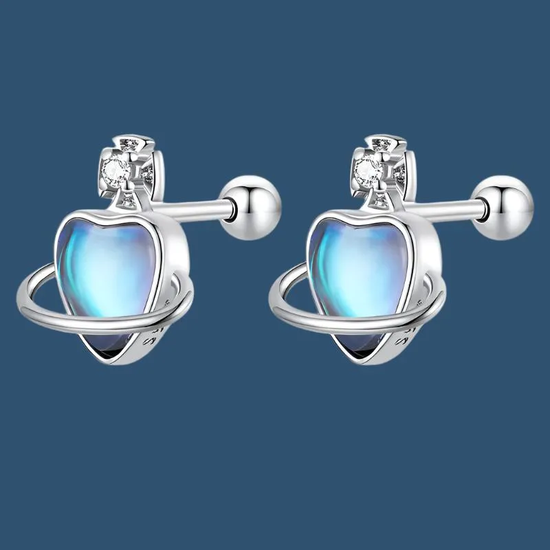 BISAER 100% 925 Sterling Silver Mini Heart Moonstone Stud Earrings - Elegant Platinum-Plated Jewelry for Women and Couples, Perfect Gift for Any Occasion!