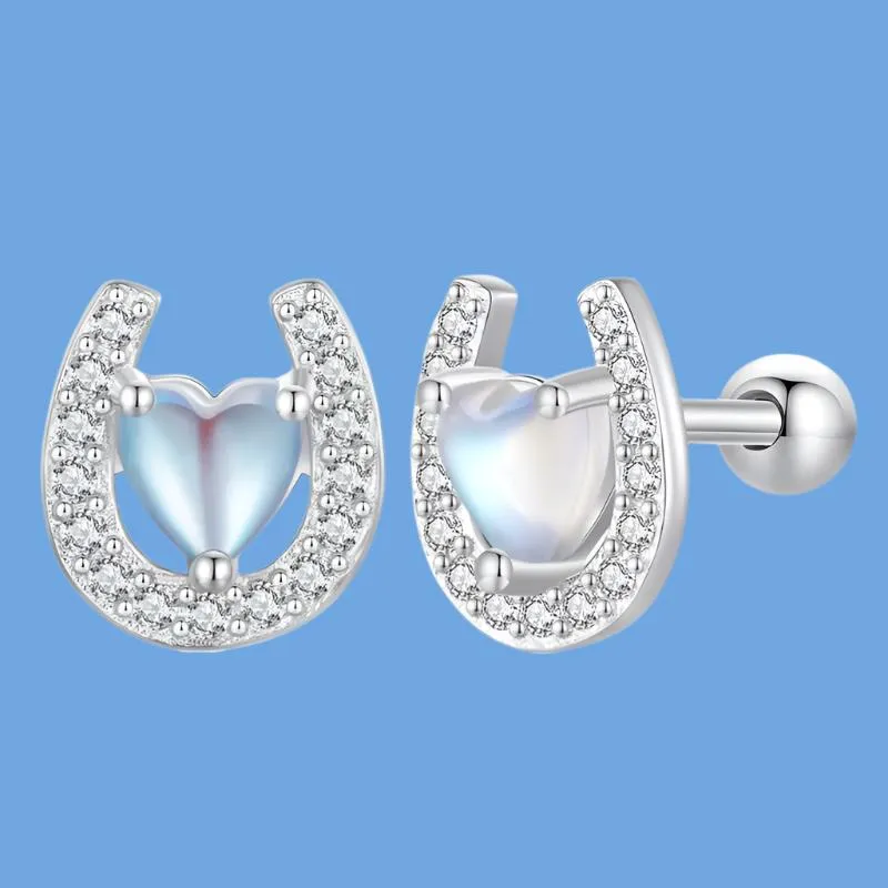 BISAER 100% 925 Sterling Silver Mini Heart Moonstone Stud Earrings - Elegant Platinum-Plated Jewelry for Women and Couples, Perfect Gift for Any Occasion!