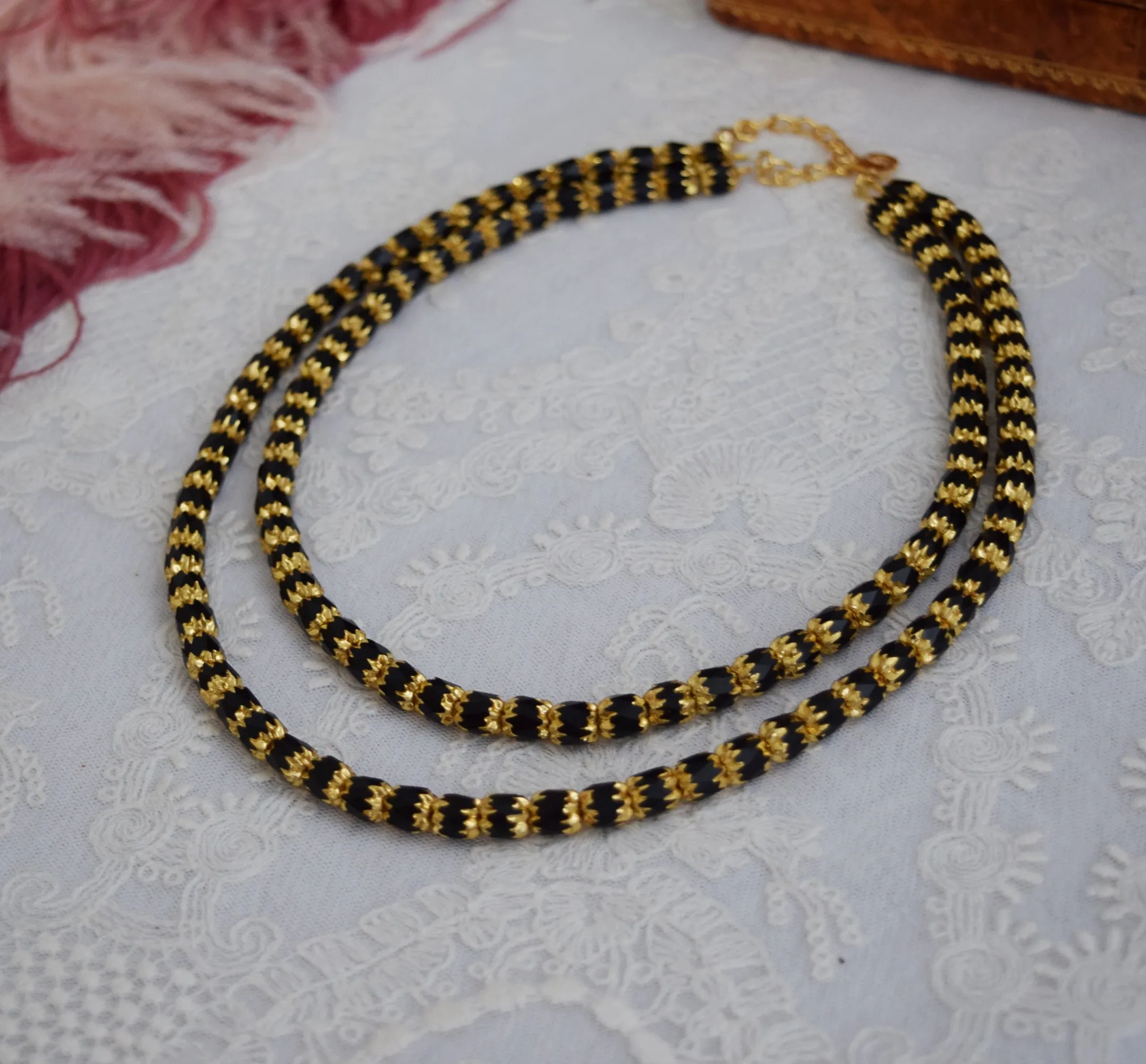 Black and Gold Faceted Beaded Necklace