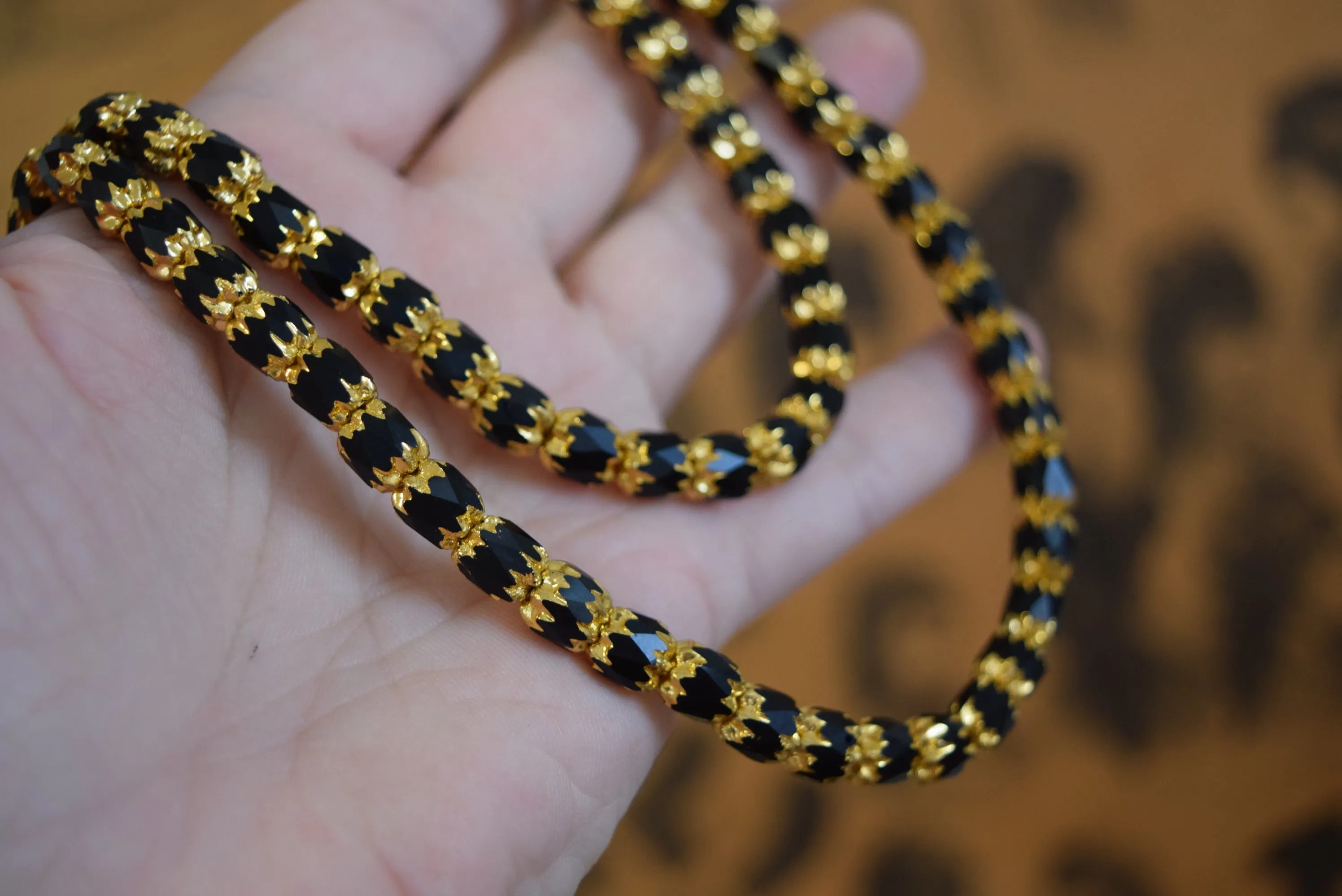 Black and Gold Faceted Beaded Necklace